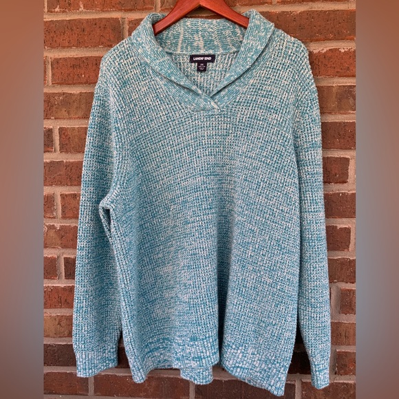 Men’s (XXL) Land’s End Shawl Neck Sweater Dusty Blue IMMACULATE! - Picture 1 of 5